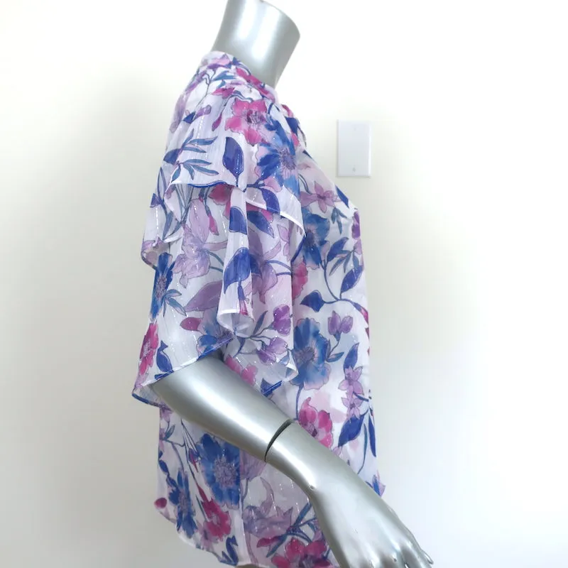 MISA Top Livia Metallic Floral Print Size Medium Ruffle Sleeve Blouse NEW