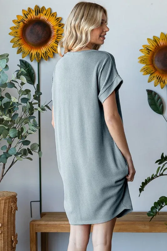 Modern Ribbed Pocket T-Dress