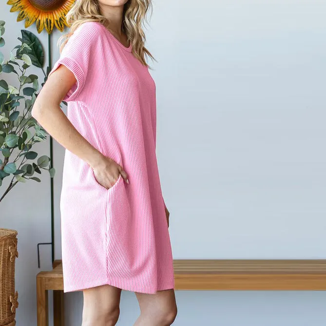 Modern Ribbed Pocket T-Dress