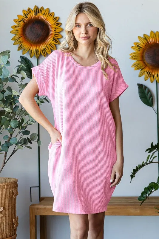 Modern Ribbed Pocket T-Dress