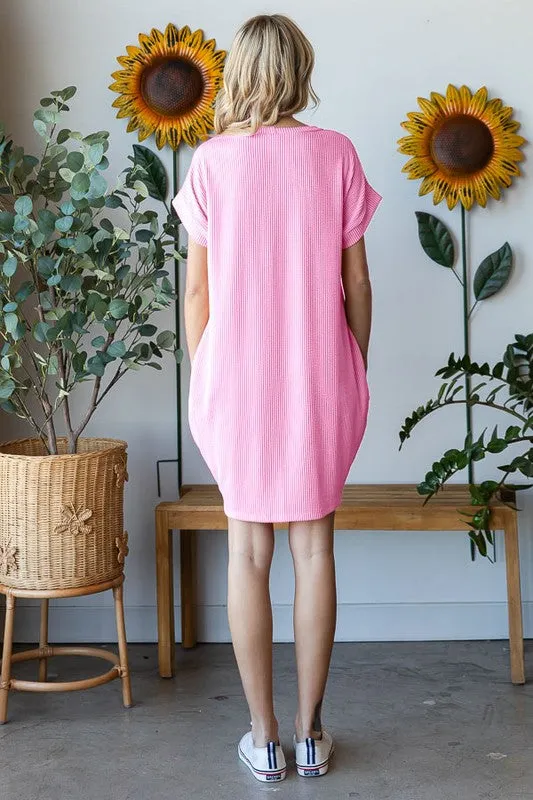 Modern Ribbed Pocket T-Dress