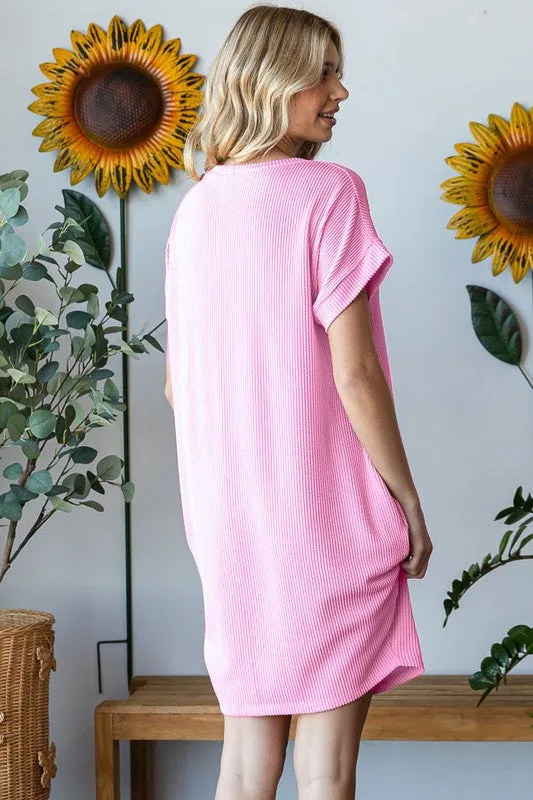 Modern Ribbed Pocket T-Dress