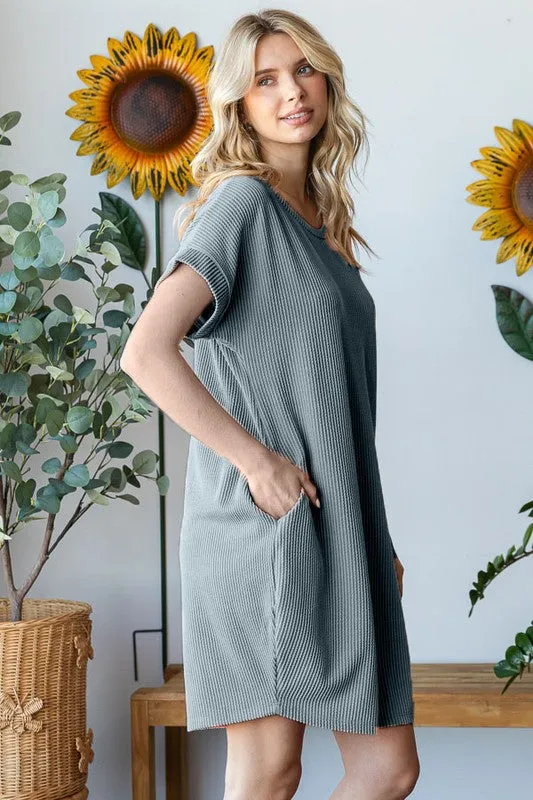Modern Ribbed Pocket T-Dress