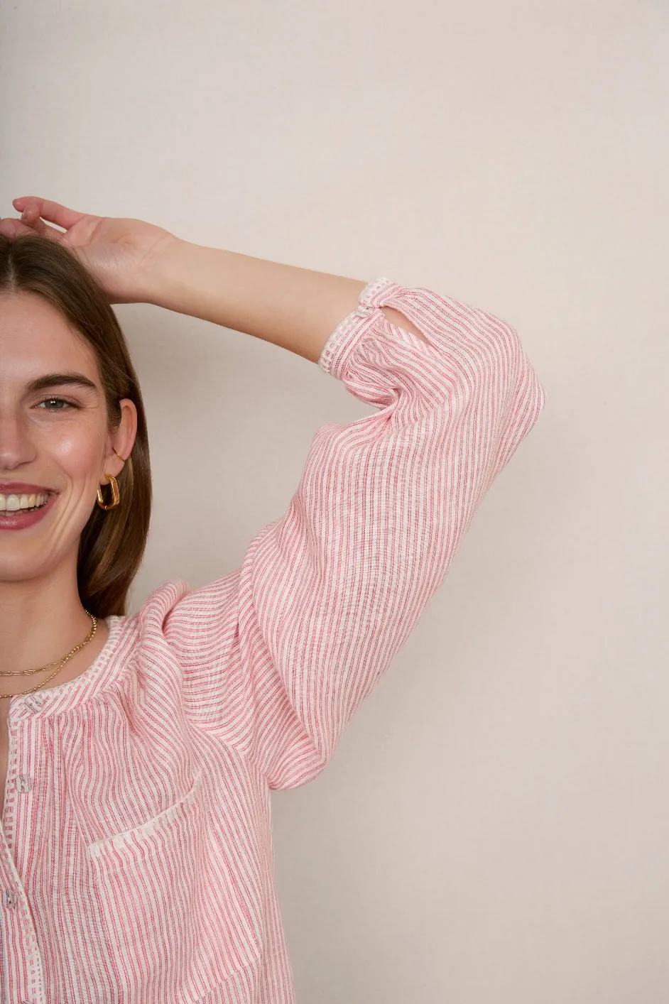 Monica Linen Shirt - Pink Stripe
