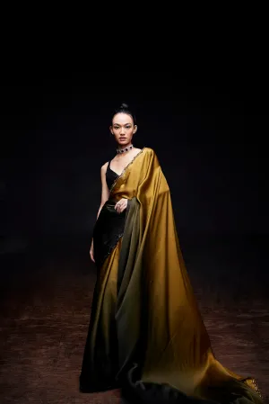 Mustard black ombre saree