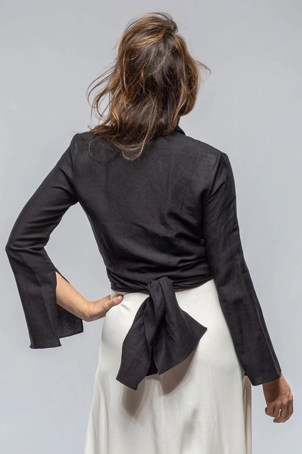 Myana Wrap Linen Blouse In Black