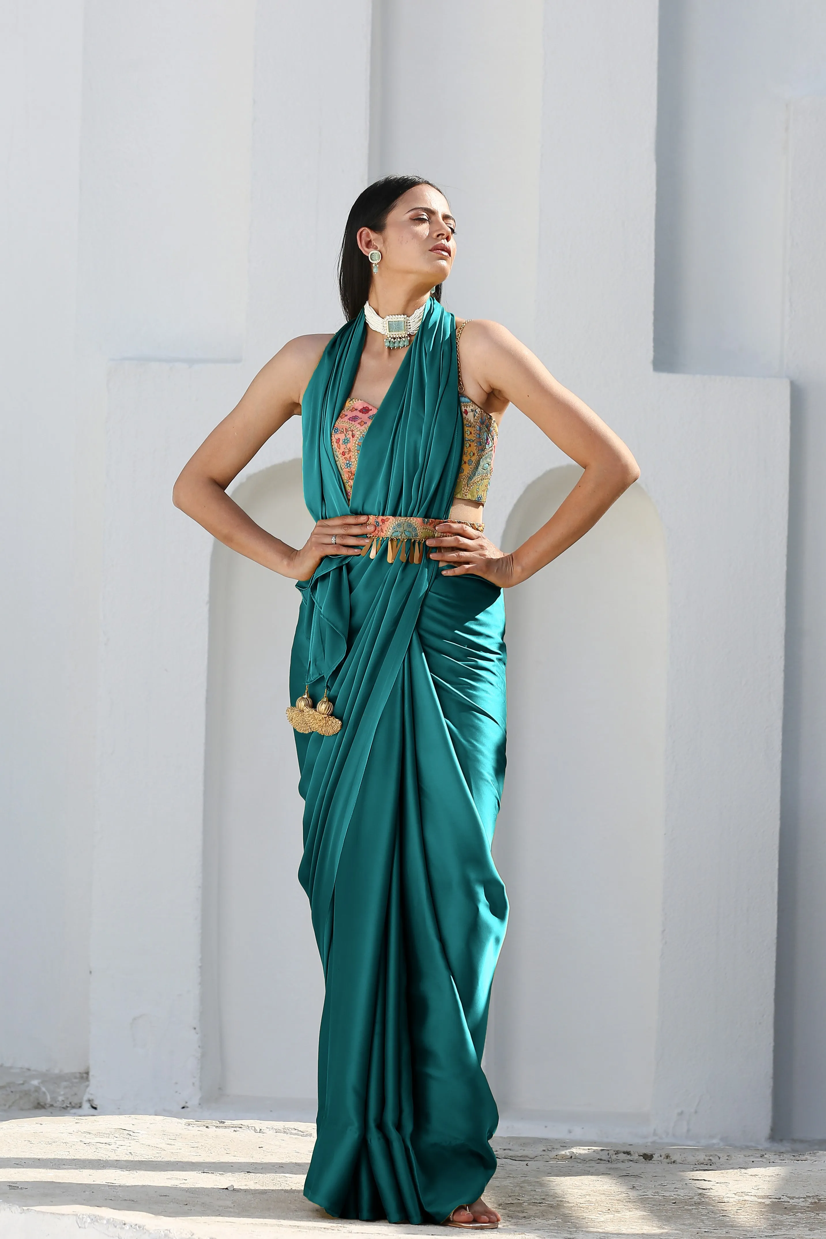 Mystic Blue Satin Saree