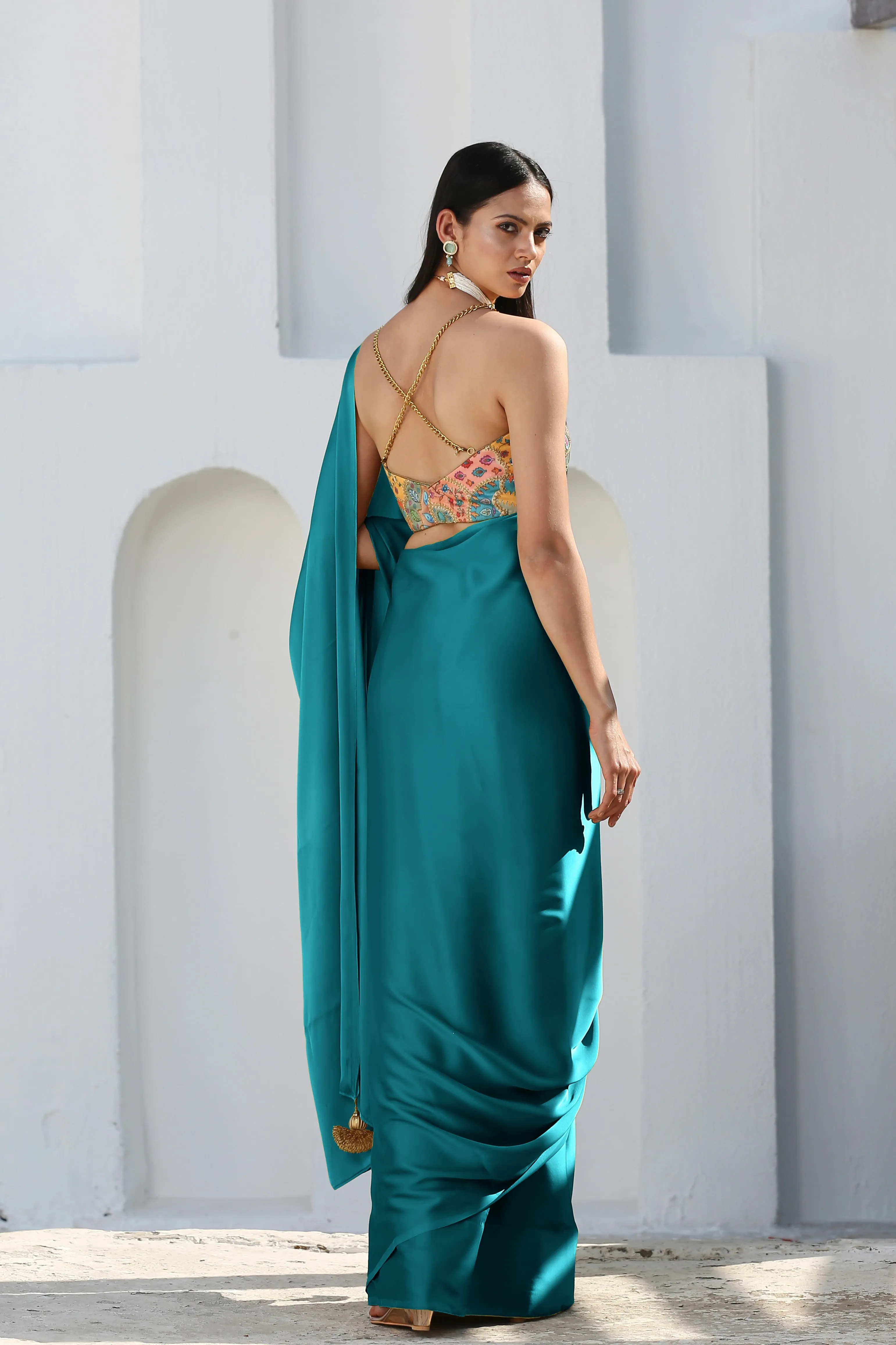 Mystic Blue Satin Saree