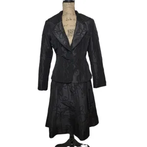 NABI Women's Embroidered Floral Taffeta Suit Skirt Set Black Jacket Full Skirt