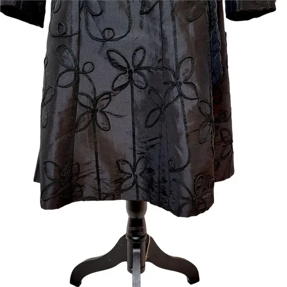 NABI Women's Embroidered Floral Taffeta Suit Skirt Set Black Jacket Full Skirt