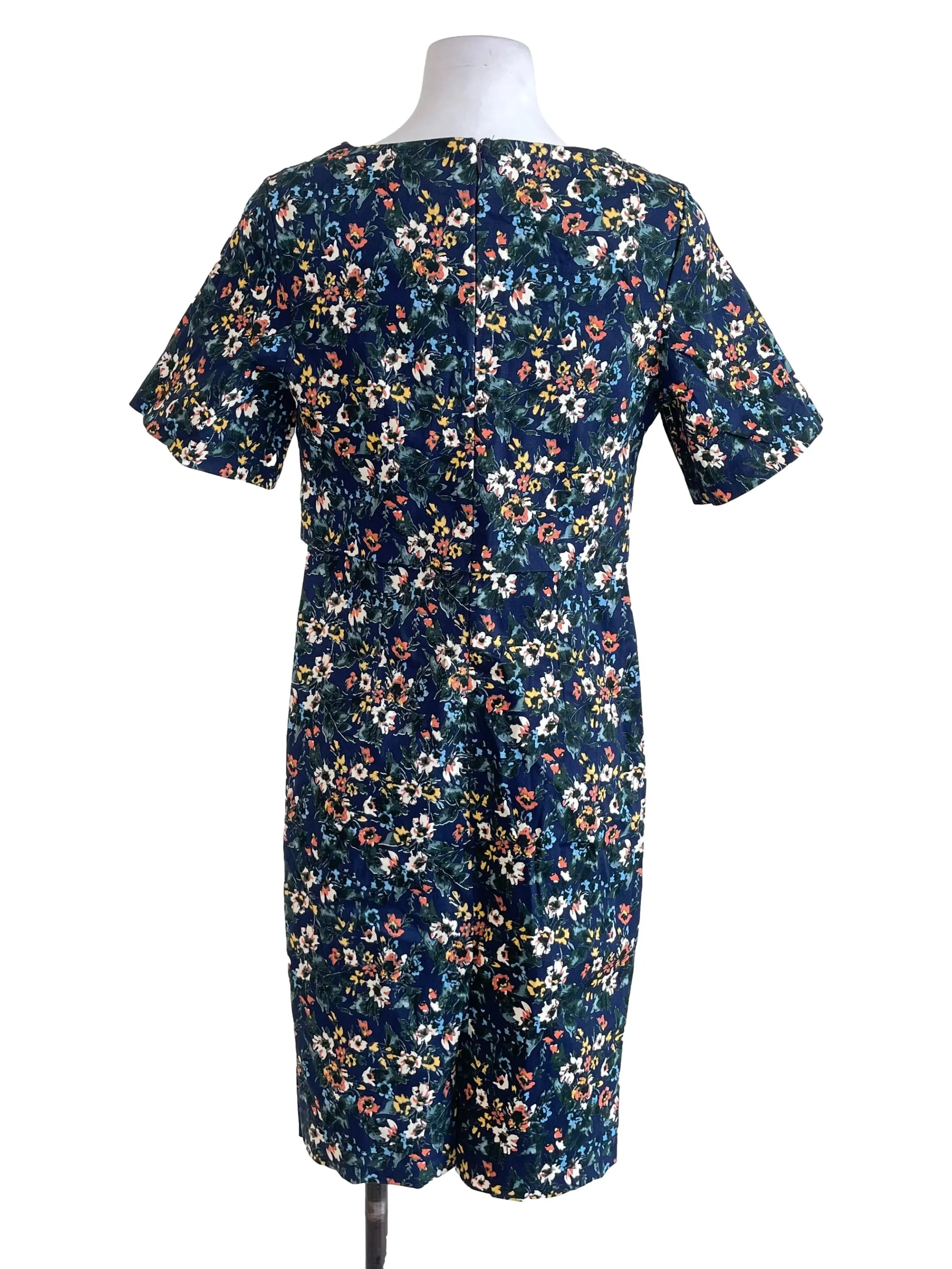 Navy Blue Floral Sheath Dress