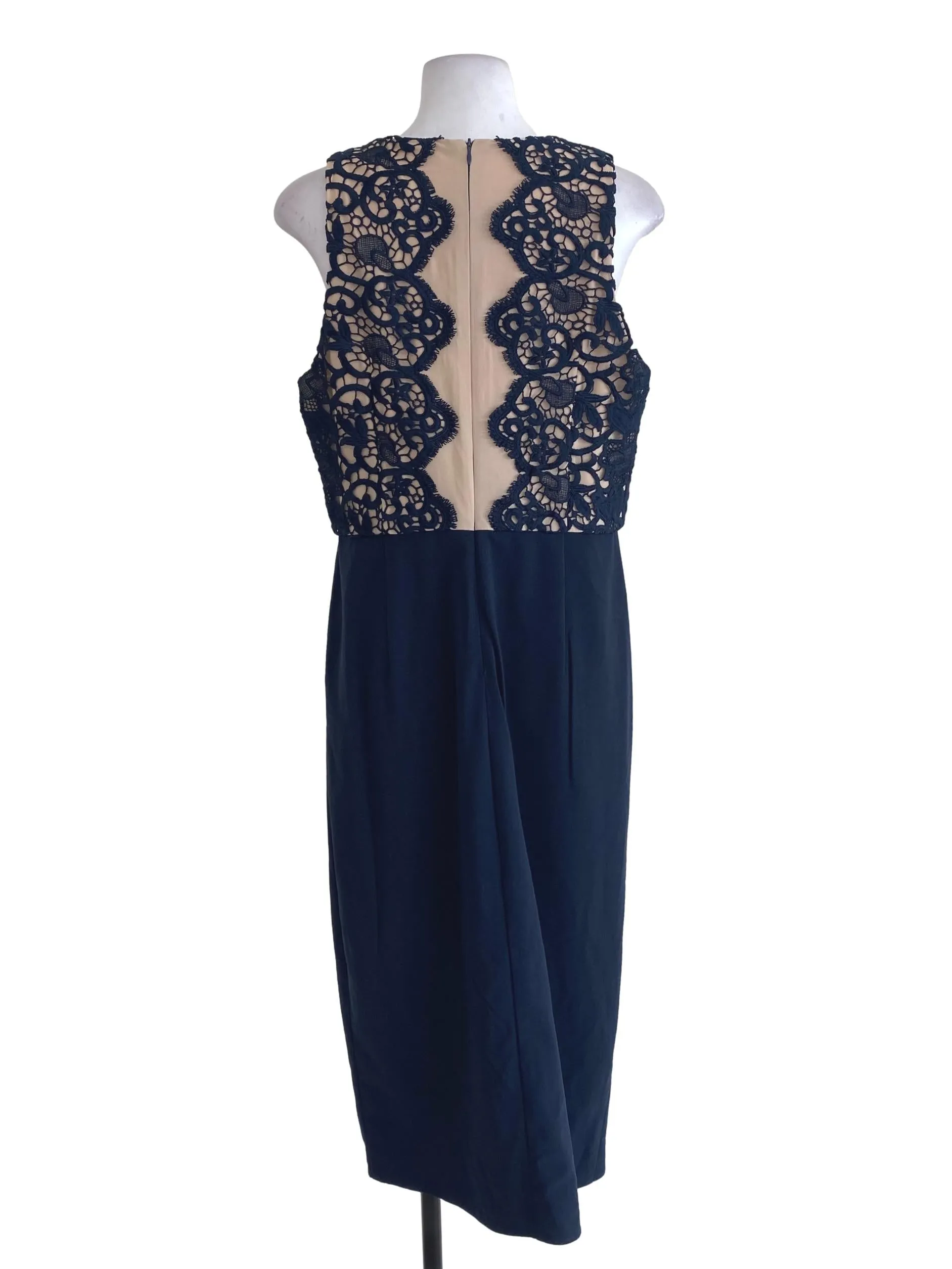 Navy Blue Half Laced Sheath Dress
