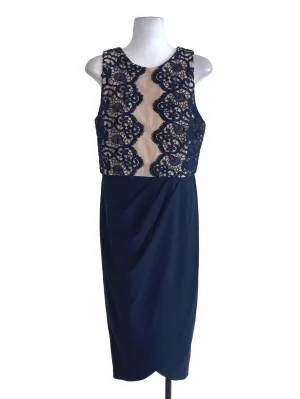 Navy Blue Half Laced Sheath Dress