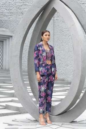 Navy Blue Printed Pant Suit