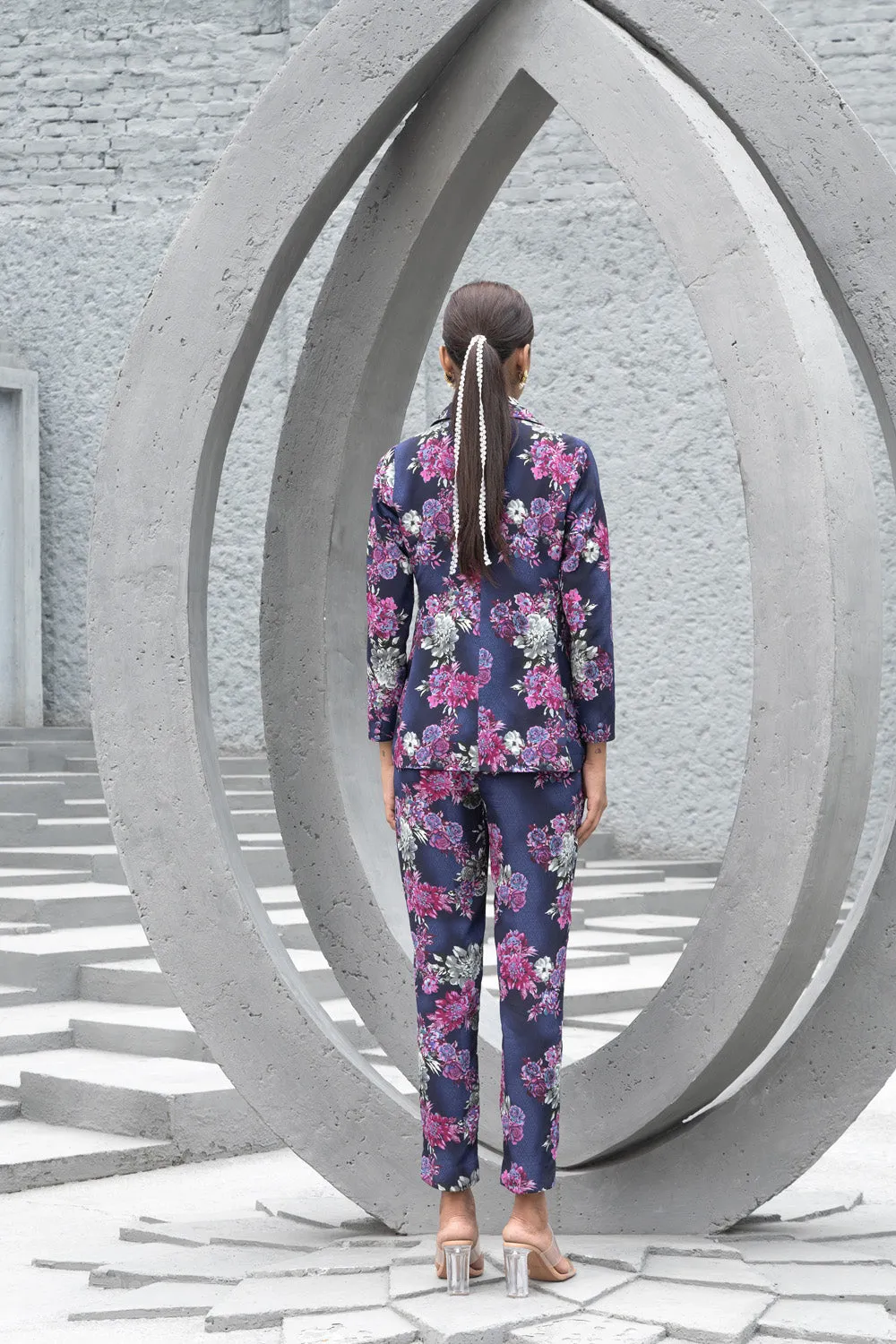 Navy Blue Printed Pant Suit