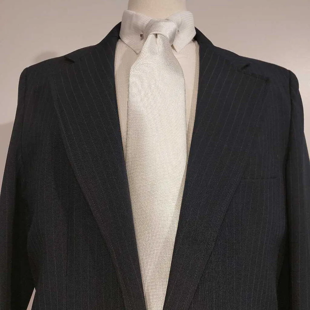 Navy Pinstripe Poly Mens Three Piece Suit