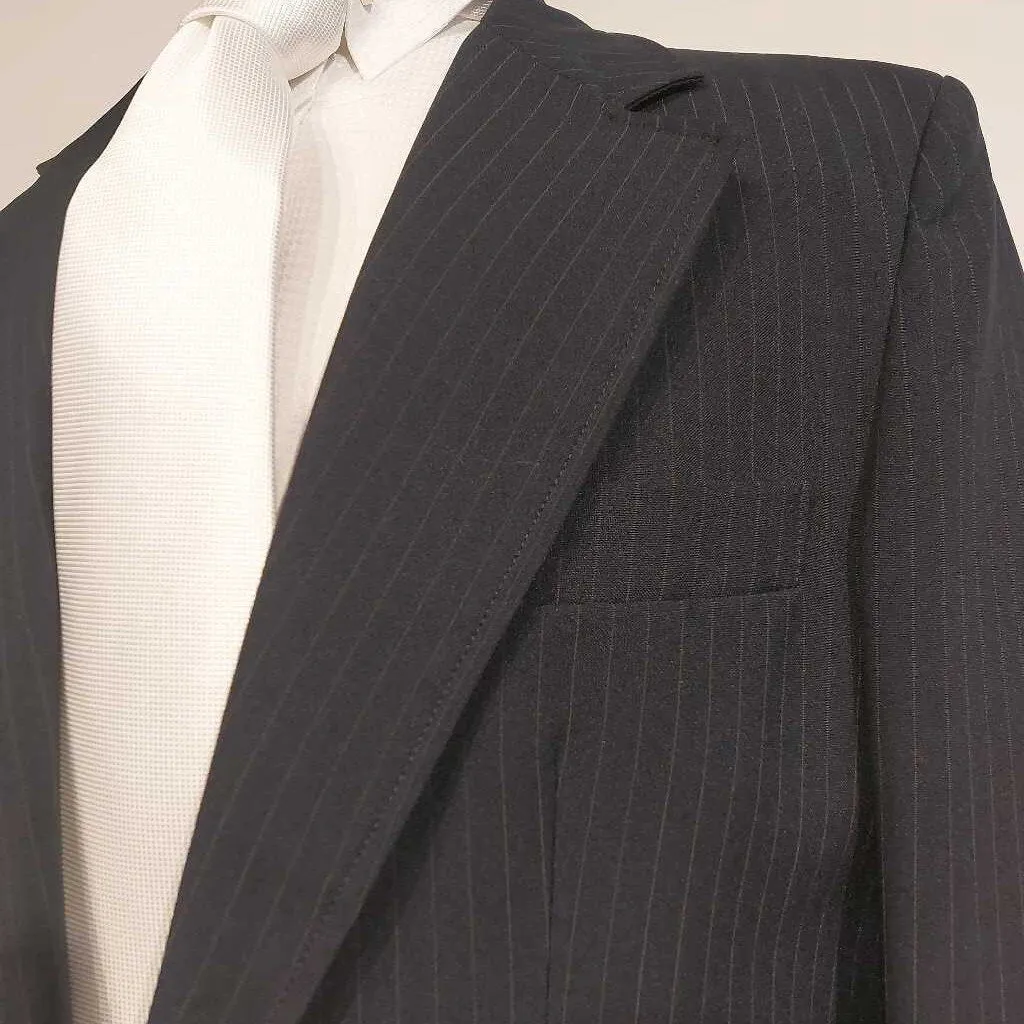 Navy Pinstripe Poly Mens Three Piece Suit