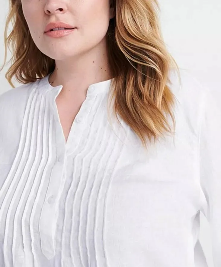NEW Ryllace White Linen Coastal Pin Tuck Blouse Shirt, Sz 2XL