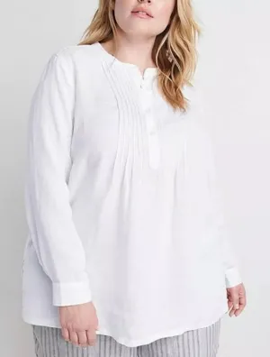NEW Ryllace White Linen Coastal Pin Tuck Blouse Shirt, Sz 2XL