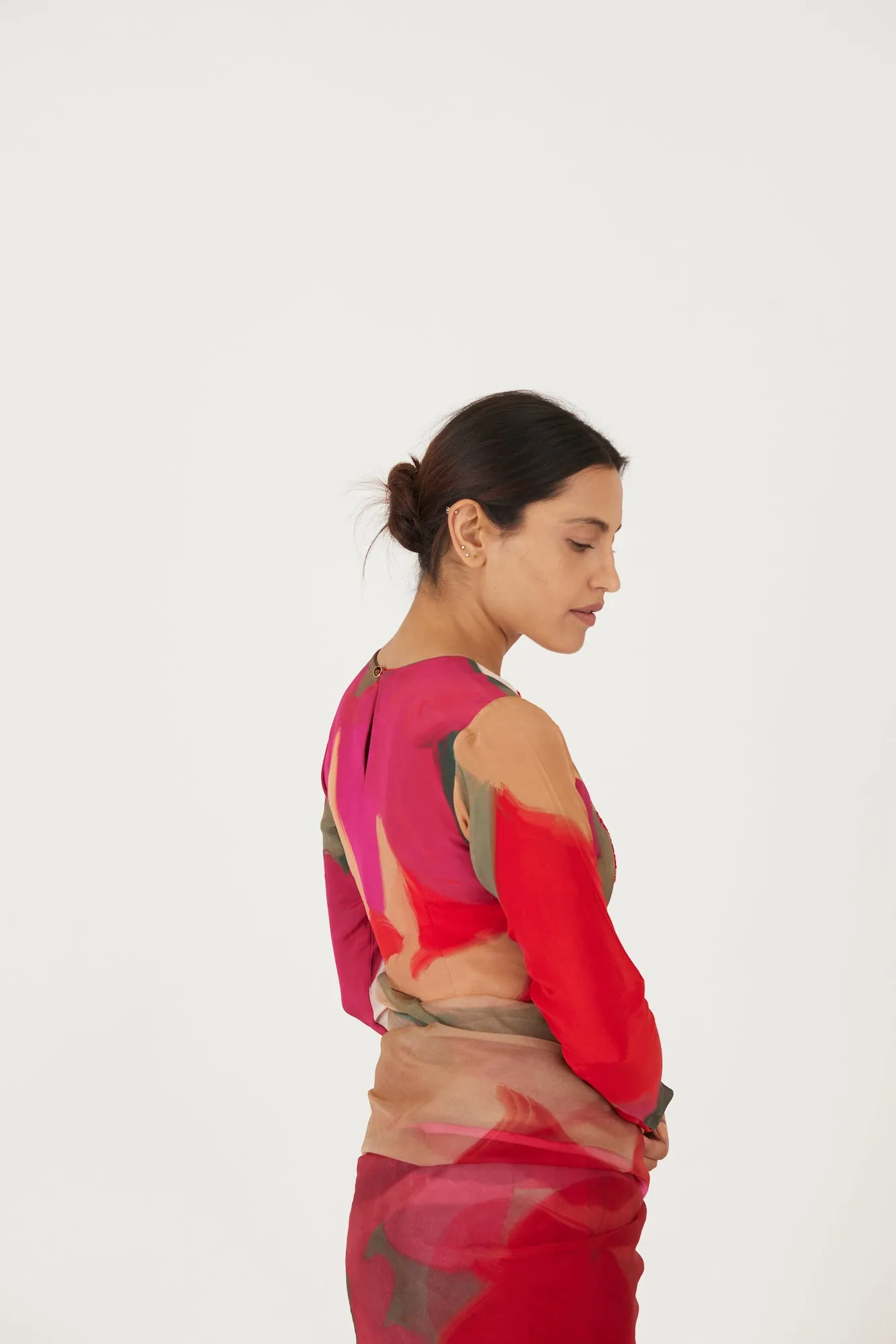 New Season Fall 24/Summer 25-Blouse-Crepe-Embroidered -Lei Lani Red-YAMLS58-Fashion Edit Yam