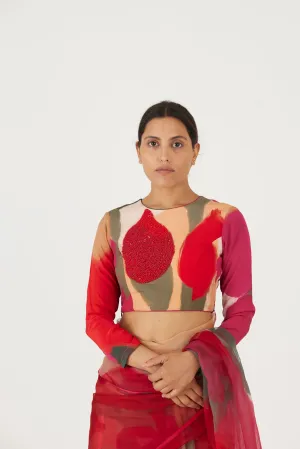 New Season Fall 24/Summer 25-Blouse-Crepe-Embroidered -Lei Lani Red-YAMLS58-Fashion Edit Yam