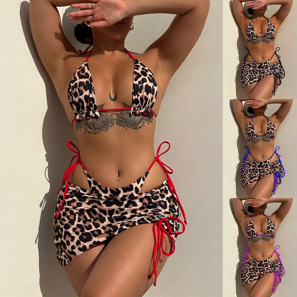 New Three-Piece Set Swimsuit Sexy Bikini European and American Swimsuit Women's Swimwear Double-Sided Wearbikini6594