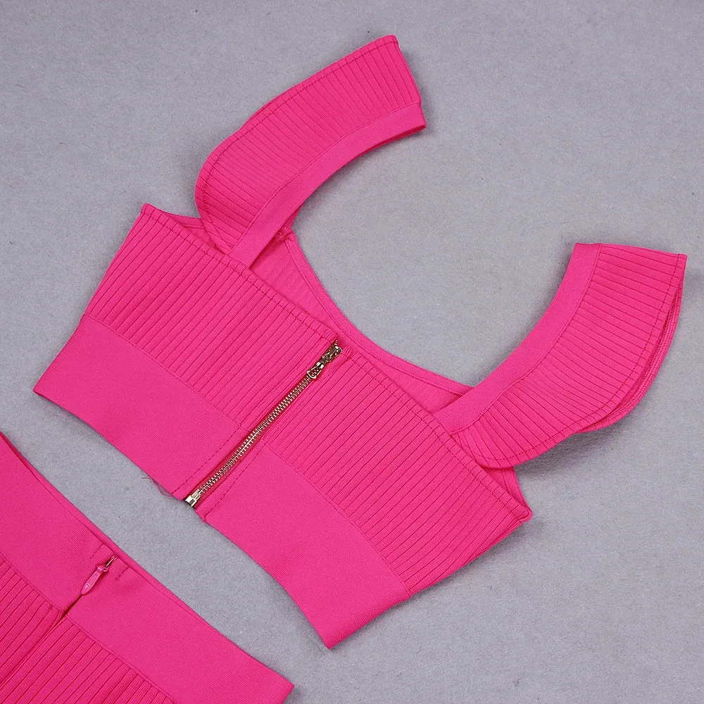 New Women's Skirt Suit Sexy Hot Pink / Red / Bandage Two Piece Set Bodycon Skirt and Top
