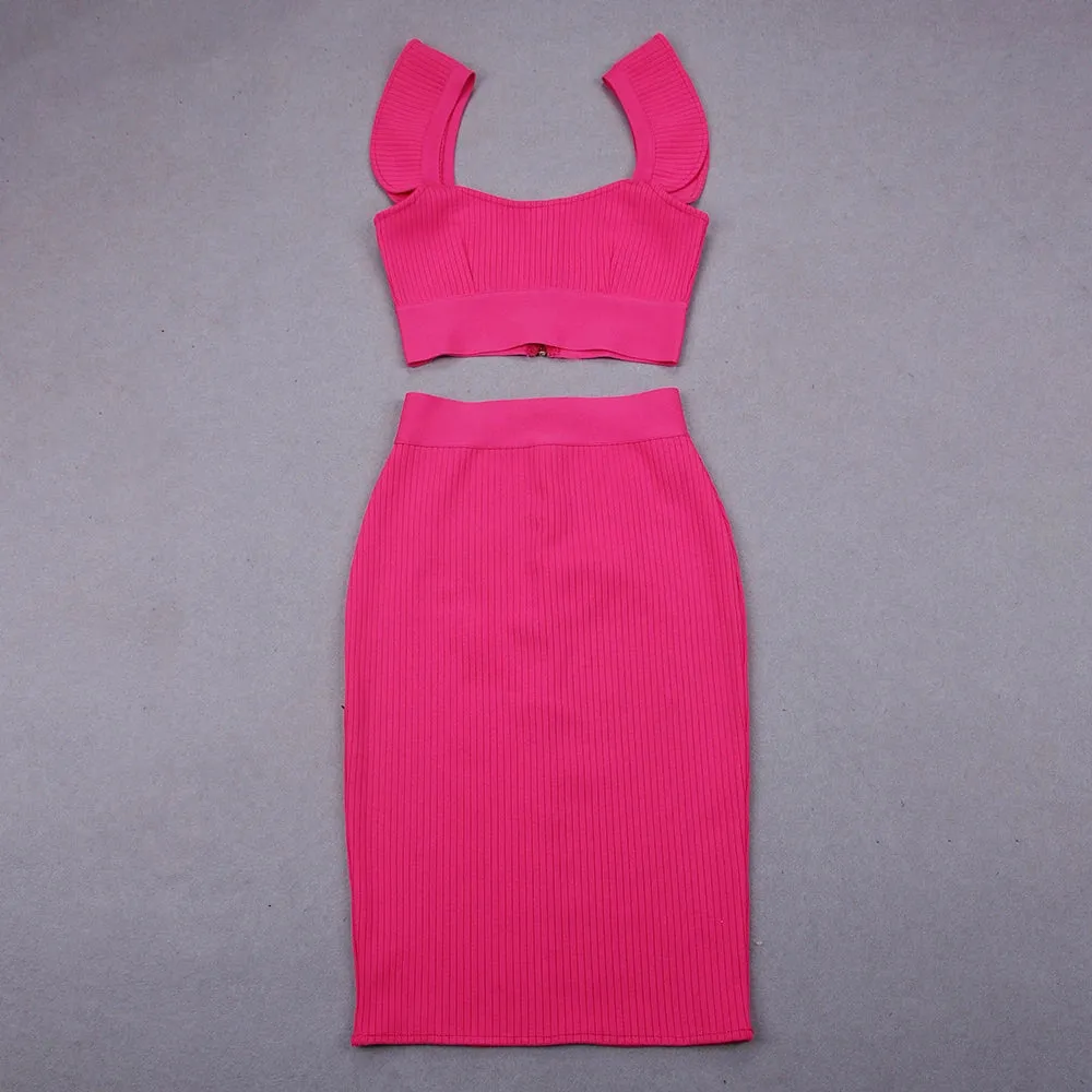 New Women's Skirt Suit Sexy Hot Pink / Red / Bandage Two Piece Set Bodycon Skirt and Top