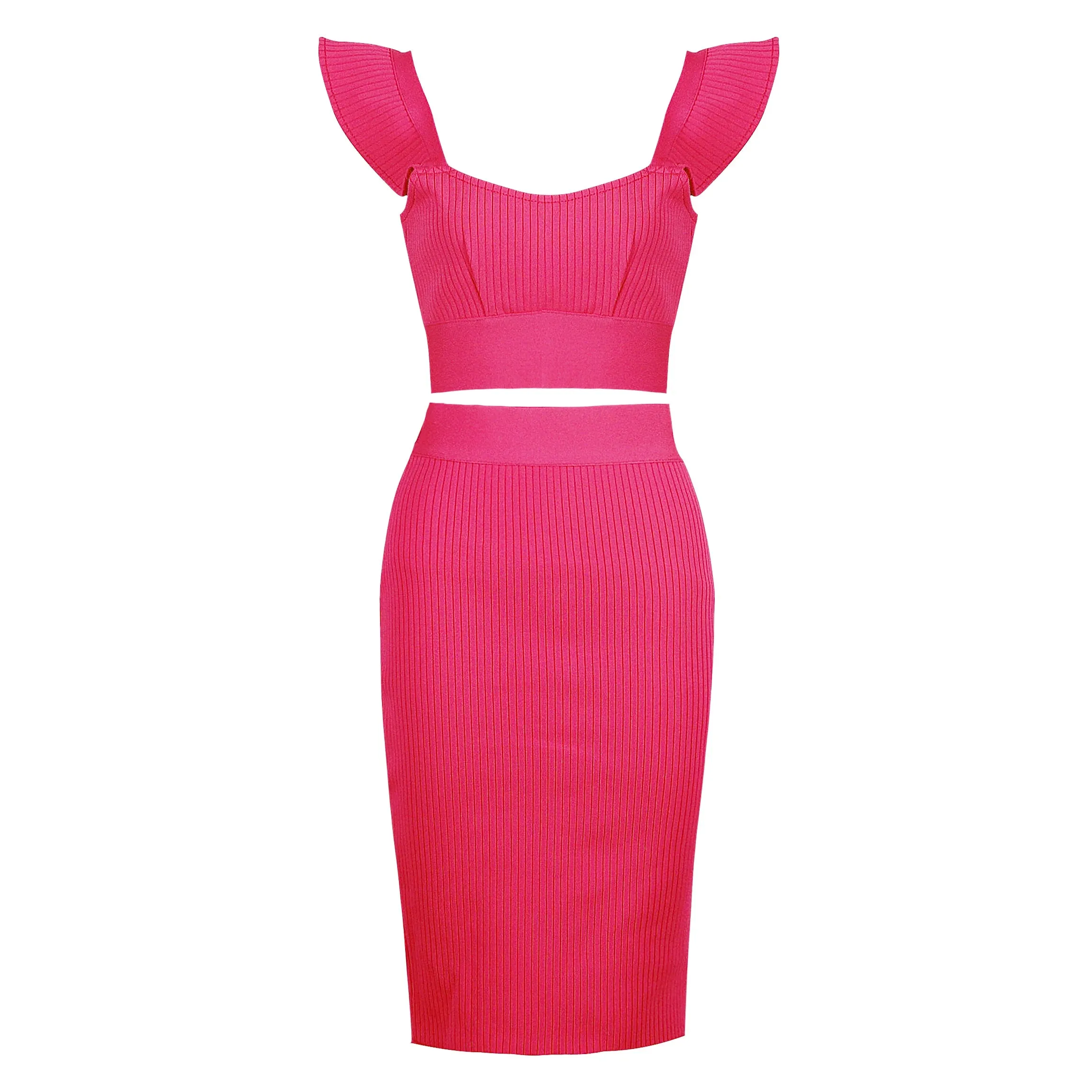 New Women's Skirt Suit Sexy Hot Pink / Red / Bandage Two Piece Set Bodycon Skirt and Top