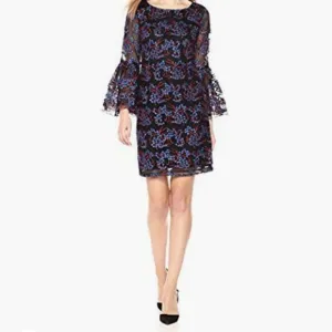 Nicole Miller Embroidery Ruffle Sleeves Dress