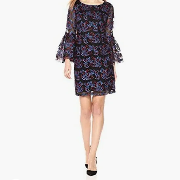 Nicole Miller Embroidery Ruffle Sleeves Dress
