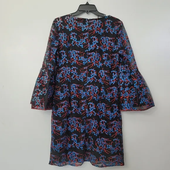 Nicole Miller Embroidery Ruffle Sleeves Dress