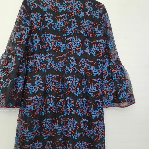 Nicole Miller Embroidery Ruffle Sleeves Dress