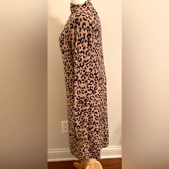 Nicole Miller Tan Black Animal Print Mock Turtleneck Dolman Sleeve Knit Dress XL