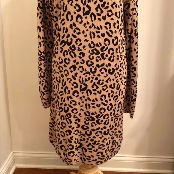 Nicole Miller Tan Black Animal Print Mock Turtleneck Dolman Sleeve Knit Dress XL