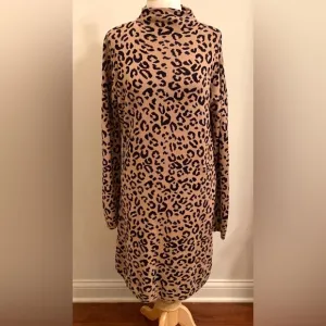 Nicole Miller Tan Black Animal Print Mock Turtleneck Dolman Sleeve Knit Dress XL