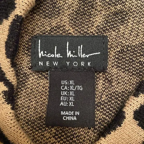 Nicole Miller Tan Black Animal Print Mock Turtleneck Dolman Sleeve Knit Dress XL