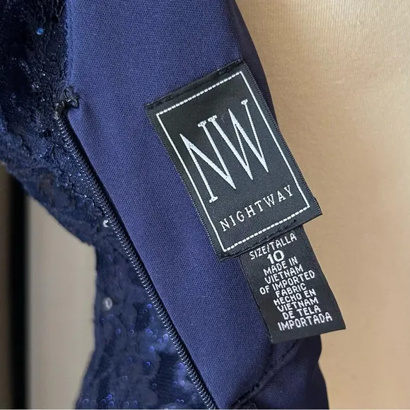 NightWay All Over Lace &amp; Sequined Sheath Blue Dress Size 10