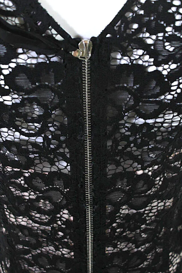 Nina Ricci Paris. Black/Neutral Lined Back Zip Sleeveless Lace Overlay Sheath Dress