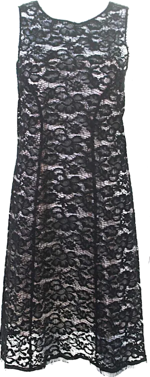 Nina Ricci Paris. Black/Neutral Lined Back Zip Sleeveless Lace Overlay Sheath Dress