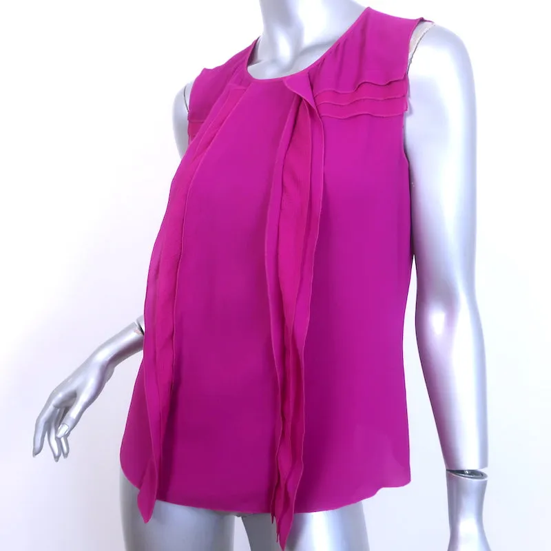 Nina Ricci Ruffle Blouse Magenta Silk Size 38 Sleeveless Top