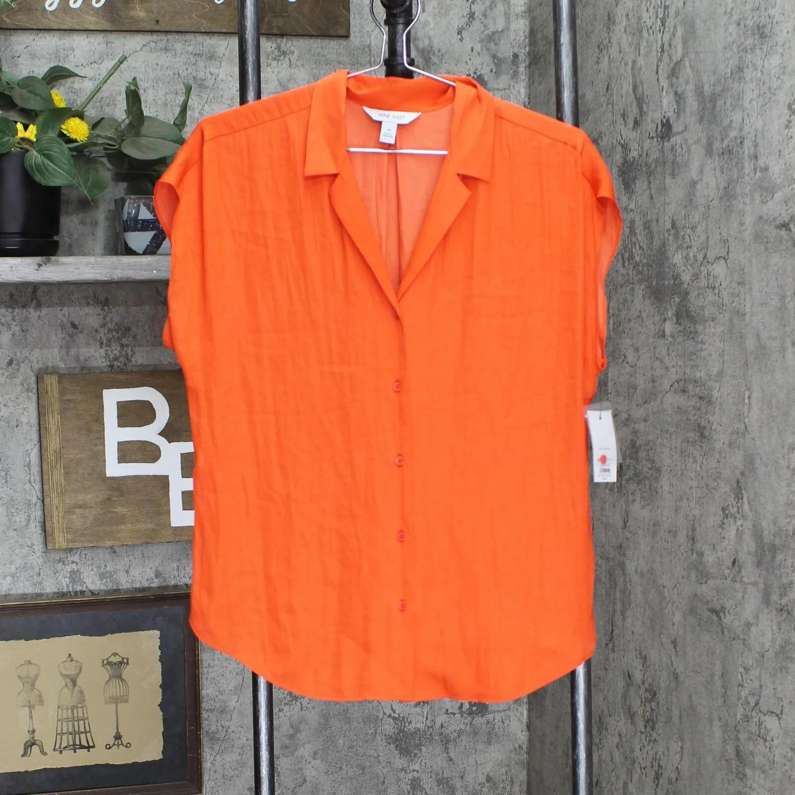 Nine West Womens Short Sleeve Easy Lapel Shirt WW23W207RS