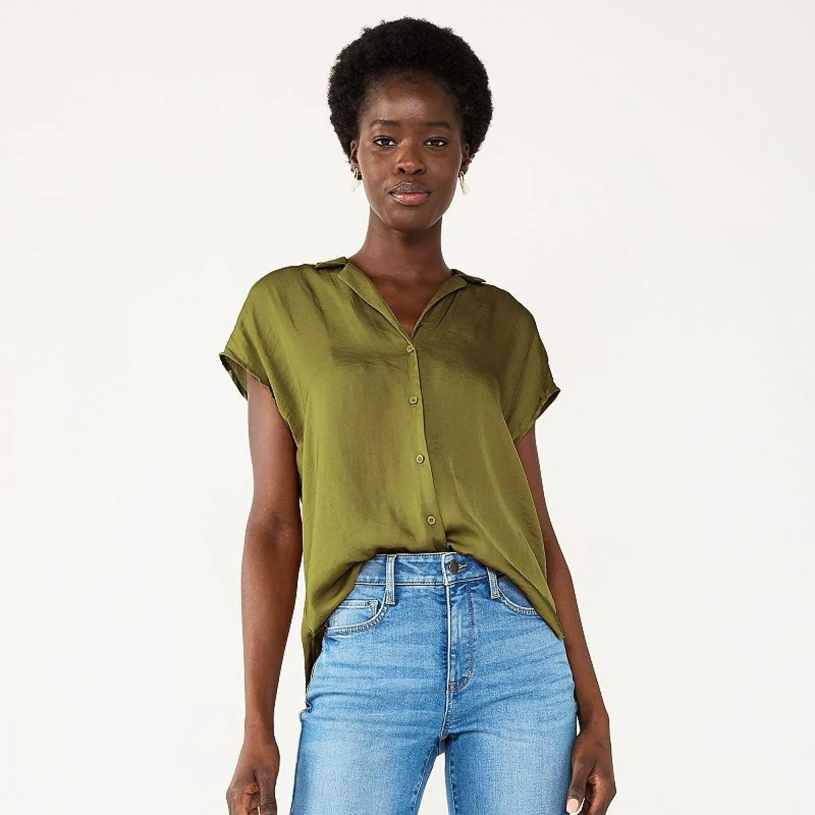 Nine West Womens Short Sleeve Easy Lapel Shirt WW23W207RS