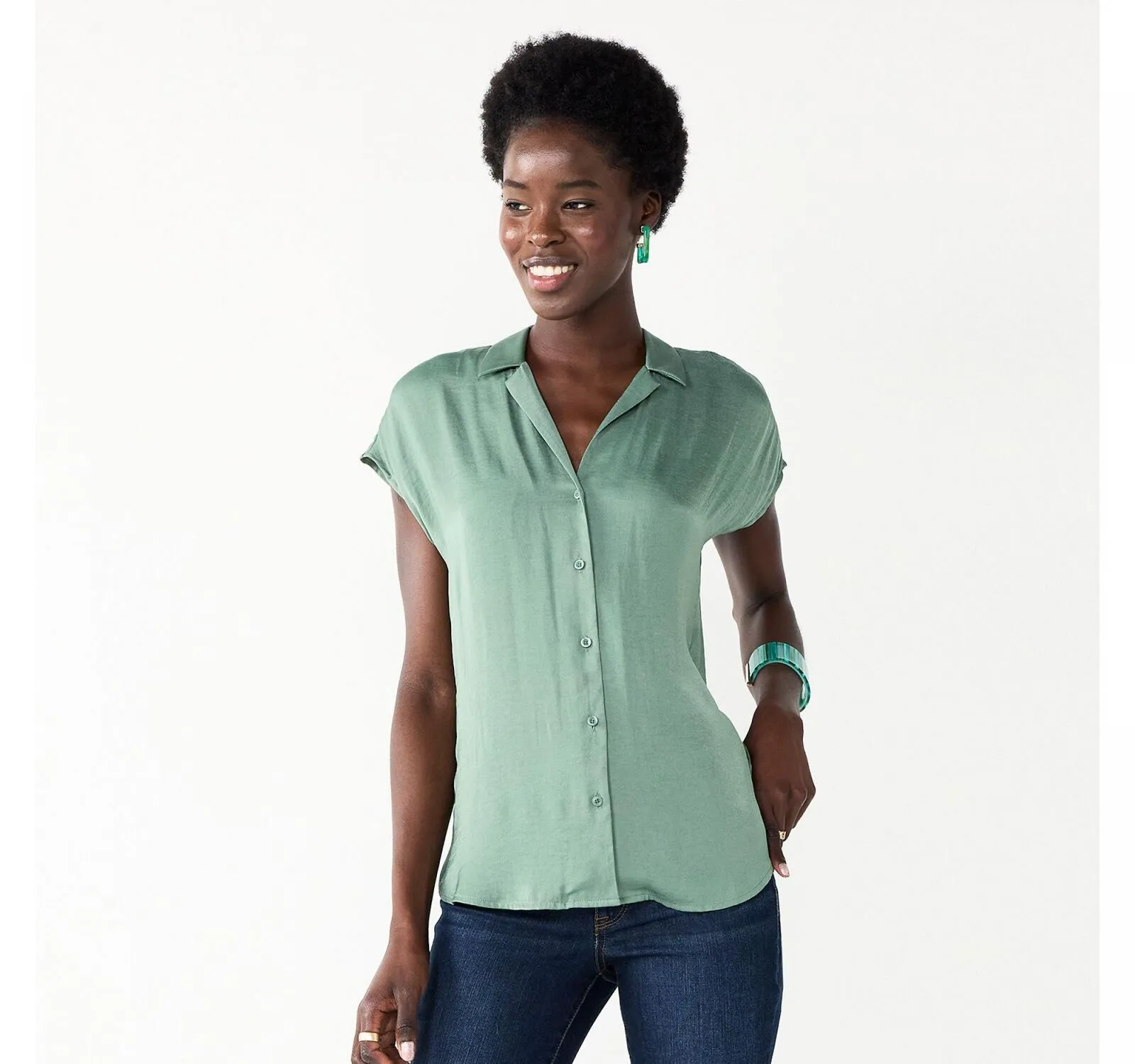 Nine West Womens Short Sleeve Easy Lapel Shirt WW23W207RS