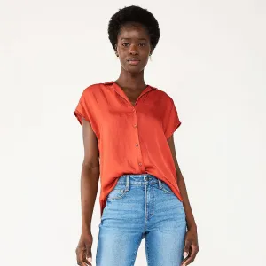 Nine West Womens Short Sleeve Easy Lapel Shirt WW23W207RS