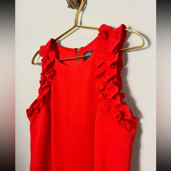 NWOT Vince Camuto Ruffle Shift Dress In Poppy Size 10