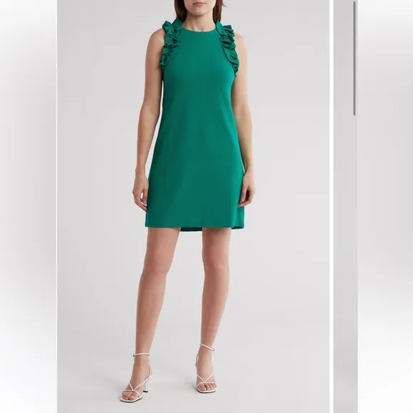 NWOT Vince Camuto Ruffle Shift Dress In Poppy Size 10