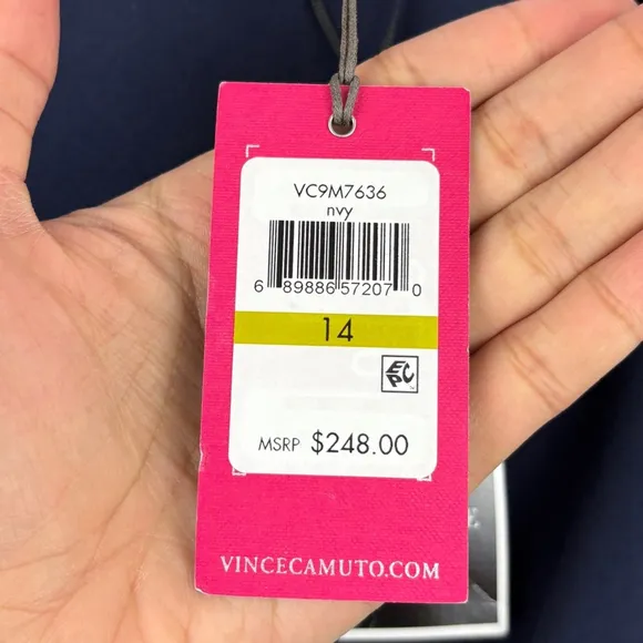 NWT $248 Vince Camuto Navy Velvet Sheath Dress Long Sleeve