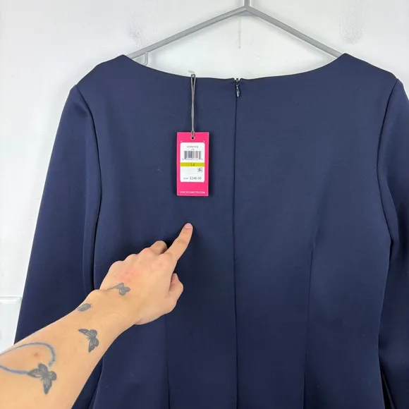 NWT $248 Vince Camuto Navy Velvet Sheath Dress Long Sleeve