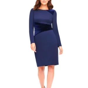 NWT $248 Vince Camuto Navy Velvet Sheath Dress Long Sleeve